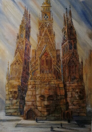 Painting titled "Cattedrale gotico-k…" by Silvio Ricci, Original Artwork, Watercolor