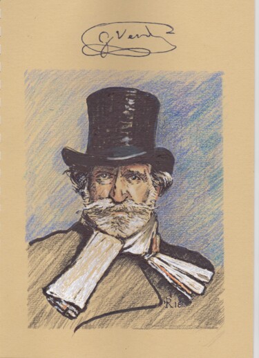 Pintura intitulada "Ritratto di G. Verdi" por Silvio Ricci, Obras de arte originais, Conté