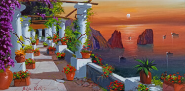 Painting titled "Romantic sunset - C…" by Silvio Valli, Original Artwork, Oil Mounted on Wood Stretcher frame
