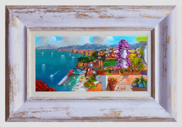 Painting titled "View of the gulf -…" by Silvio Valli, Original Artwork, Oil Mounted on Wood Stretcher frame