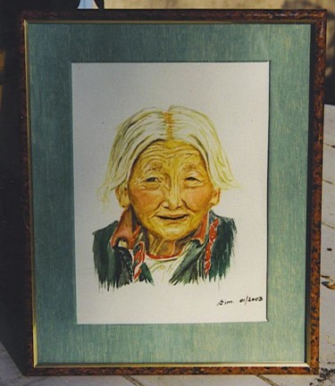 Peinture intitulée "Mémé Tibétaine" par Sim13, Œuvre d'art originale, Huile