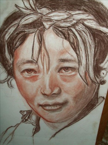 Peinture intitulée "jeune tibétaine" par Sim13, Œuvre d'art originale
