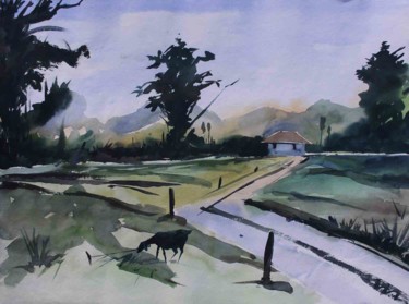 Painting titled "Landscape - 003" by Sima Arts Gallery, Original Artwork, Watercolor