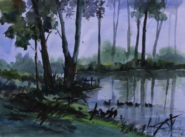 Painting titled "Landscape - 005" by Sima Arts Gallery, Original Artwork, Watercolor