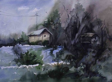 Painting titled "Landscape - 007" by Sima Arts Gallery, Original Artwork, Watercolor