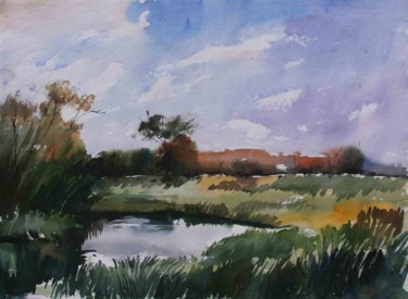 Painting titled "Landscape - 008" by Sima Arts Gallery, Original Artwork, Watercolor