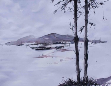 Painting titled "Landscape - 010" by Sima Arts Gallery, Original Artwork, Watercolor