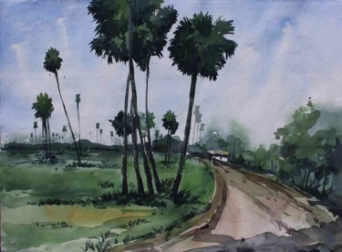 Painting titled "Landscape - SB011" by Sima Arts Gallery, Original Artwork, Watercolor