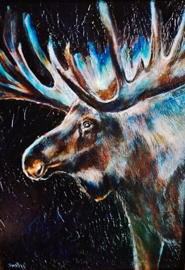 Картина под названием "magic elk" - Sima Bart, Подлинное произведение искусства, Акрил Установлен на Другая жесткая панель