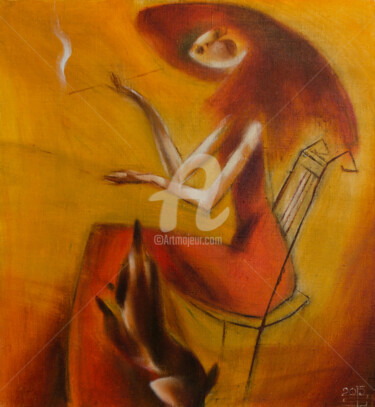 Картина под названием "Дама с собачкой" - Владимир Симаков, Подлинное произведение искусства, Масло