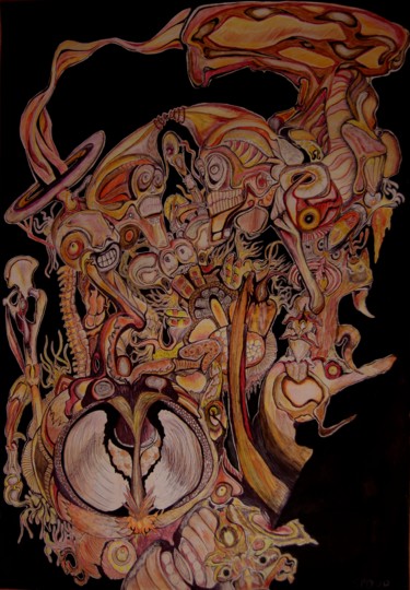 Dessin intitulée "Dia de Los Muertos" par Spoud Comal Emat, Œuvre d'art originale, Stylo à bille