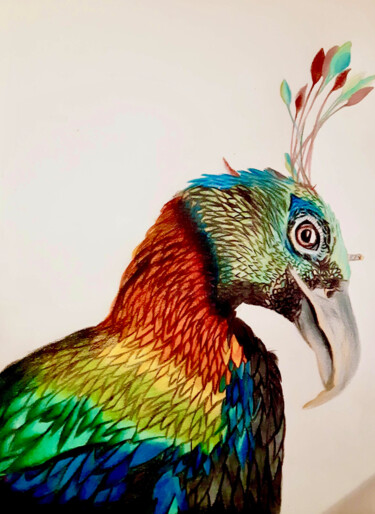 Dibujo titulada "L'oiseau coloré" por Simart, Obra de arte original, Lápiz