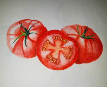 Pintura titulada "Les tomates rouges" por Simart, Obra de arte original, Lápiz