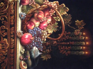 Painting titled "Fruit basket" by Simin Hatefi, Original Artwork, Oil