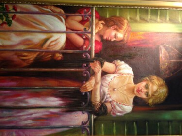 Painting titled "Sisters" by Simin Hatefi, Original Artwork, Oil