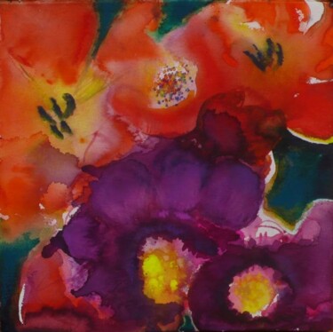 Painting titled "Flowers Forms" by Simler, Original Artwork, Watercolor
