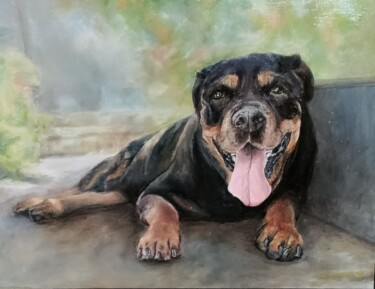 Schilderij getiteld "Rottweiler" door Simo Oil Art Simona, Origineel Kunstwerk, Olie
