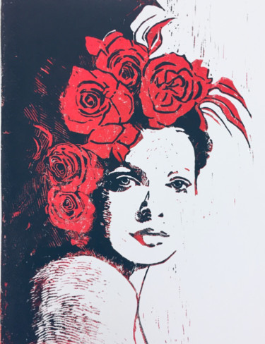 Gravures & estampes intitulée "Ritratto in rosso e…" par Simona Bernardini, Œuvre d'art originale
