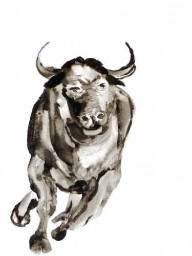 Malerei mit dem Titel "Le taureau" von Simone Kehrer, Original-Kunstwerk, Öl