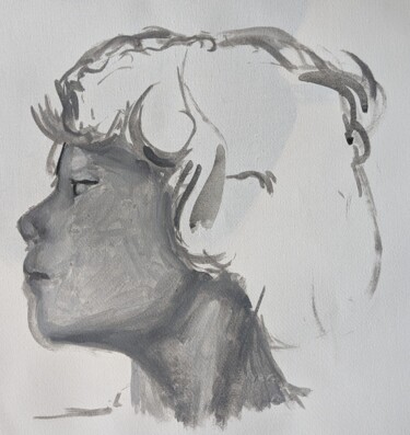 Peinture intitulée "Étude de tête. Nino" par Simon Algayon, Œuvre d'art originale, Acrylique Monté sur Panneau de bois