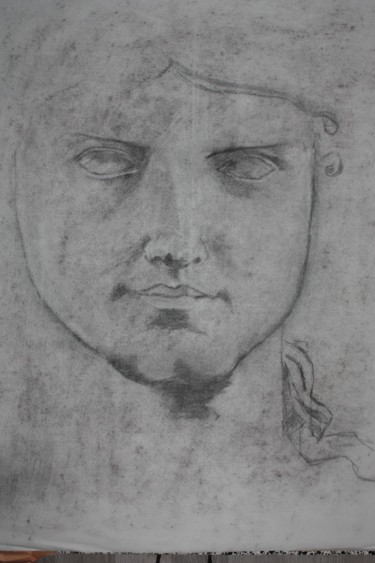 Drawing titled "Visage Grec" by Simon Amant Milleliri, Original Artwork, Charcoal