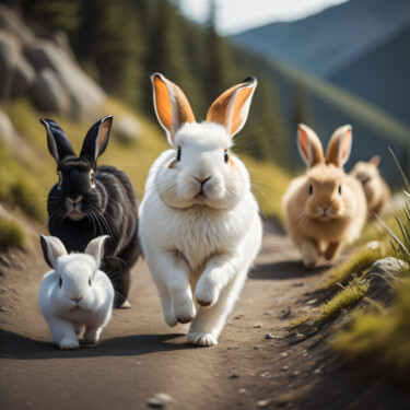 "Jogging bunnies" başlıklı Dijital Sanat Simon Dara tarafından, Orijinal sanat, AI tarafından oluşturulan görüntü