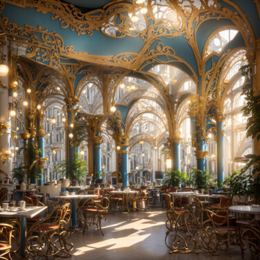 Digital Arts titled "Le café de Bruxelles" by Simon Dara, Original Artwork, AI generated image