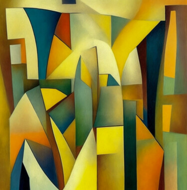 Artes digitais intitulada "La ville jaune" por Simon Dara, Obras de arte originais, Imagem gerada por IA
