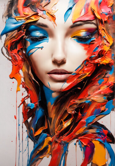 Arts numériques intitulée "Glued to the face" par Simon Dara, Œuvre d'art originale, Image générée par l'IA