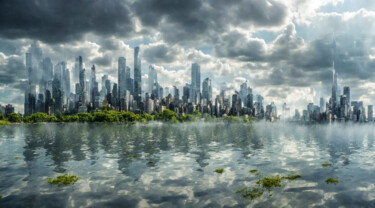 Digitale Kunst getiteld "Cityscape #4" door Simon Dara, Origineel Kunstwerk, AI gegenereerde afbeelding