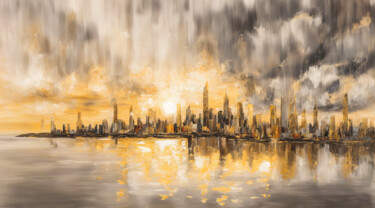 Digitale Kunst getiteld "Cityscape #7" door Simon Dara, Origineel Kunstwerk, AI gegenereerde afbeelding