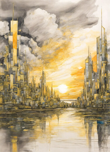 Digital Arts titled "Cityscape #10" by Simon Dara, Original Artwork, AI generated image