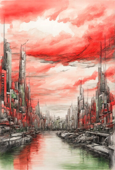 Digital Arts titled "Cityscape #11" by Simon Dara, Original Artwork, AI generated image