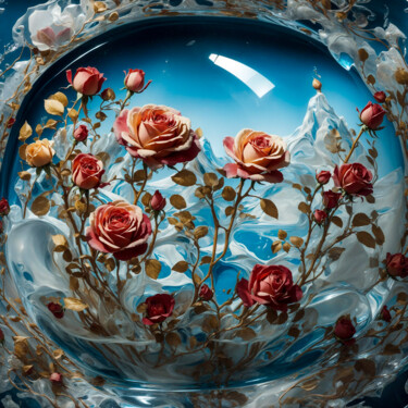 Arts numériques intitulée "Born from roses" par Simon Dara, Œuvre d'art originale, Image générée par l'IA