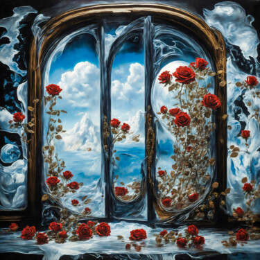 Digitale Kunst getiteld "Roses in ice" door Simon Dara, Origineel Kunstwerk, AI gegenereerde afbeelding