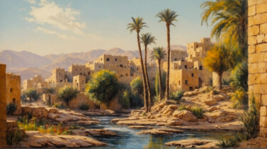 Digitale Kunst getiteld "Palestine oasis #2" door Simon Dara, Origineel Kunstwerk, AI gegenereerde afbeelding