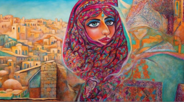 Digitale Kunst getiteld "Woman in Palestine" door Simon Dara, Origineel Kunstwerk, AI gegenereerde afbeelding