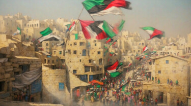 Digitale Kunst getiteld "Palestine town #2" door Simon Dara, Origineel Kunstwerk, AI gegenereerde afbeelding