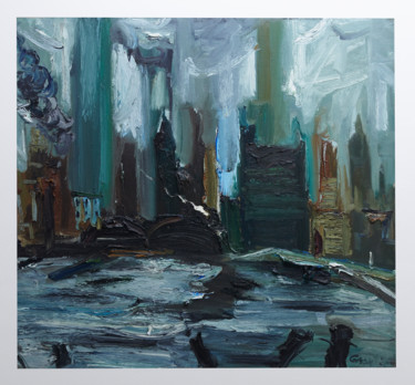 Malerei mit dem Titel "NY HARBOUR, VIEW FR…" von Simon Gaon, Original-Kunstwerk, Acryl