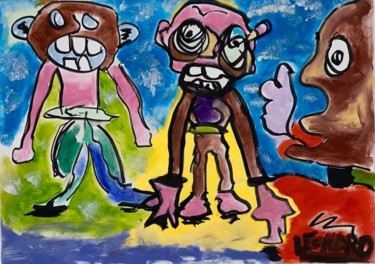 Painting titled "3 co-pains" by Simon Léonard, Original Artwork, Acrylic Mounted on Wood Stretcher frame