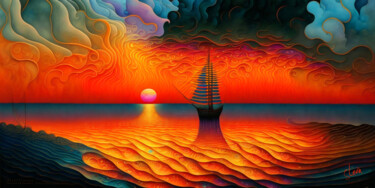 Digital Arts με τίτλο "colorful seascape" από Simon Levin, Αυθεντικά έργα τέχνης, Ψηφιακή ζωγραφική