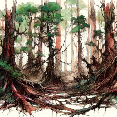 Digitale Kunst mit dem Titel "arboreal enclave" von Simon Levin, Original-Kunstwerk, Digitale Malerei