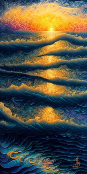 Digitale Kunst mit dem Titel "seascape at sunset" von Simon Levin, Original-Kunstwerk, Digitale Malerei