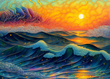 Digitale Kunst mit dem Titel "mesmerizing seascape" von Simon Levin, Original-Kunstwerk, Digitale Malerei
