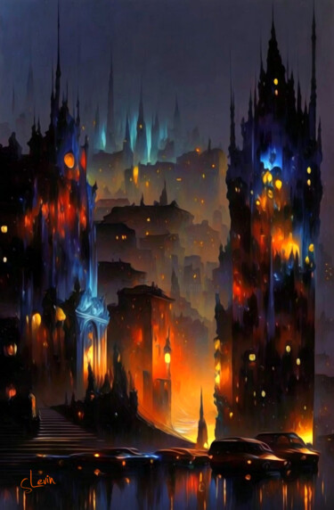 Arte digital titulada "night city" por Simon Levin, Obra de arte original, Pintura Digital