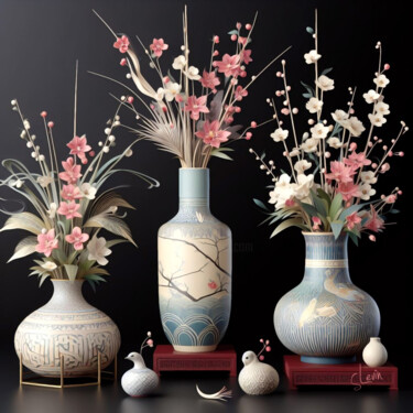 Artes digitais intitulada "ikebana vases" por Simon Levin, Obras de arte originais, Pintura digital