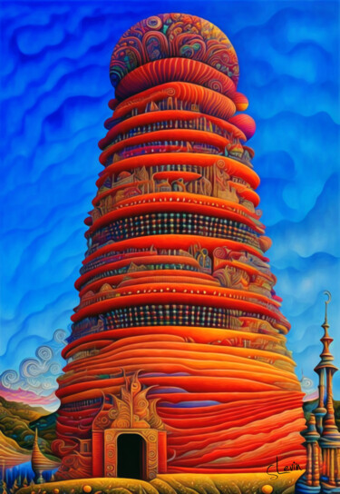 Digital Arts titled "leaning tower of Pi…" by Simon Levin, Original Artwork, Digital Painting