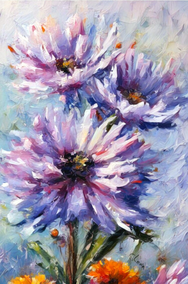 Digital Arts titled "aster flowers" by Simon Levin, Original Artwork, Digital Painting