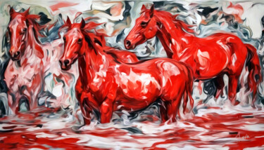 Цифровое искусство под названием "bathing red horses" - Simon Levin, Подлинное произведение искусства, Цифровая живопись