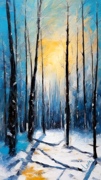 Digital Arts titled "snowy winter forest" by Simon Levin, Original Artwork, Digital Painting